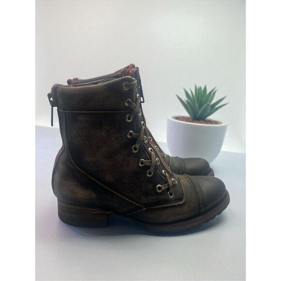 Freebird by Steven Liverpool 7 Brown Leather Lace Up Combat Boots Red Zip Women’ - Picture 4 of 11